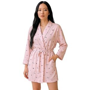 VTG La Senza Pink Kimono Robe Sz L/XL Floral Heart Love Bloom Short Lounge wear